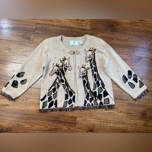 Design Options Philip Jane Gordon Giraffe Cardigan  Sweater S Beaded Fringe VTG